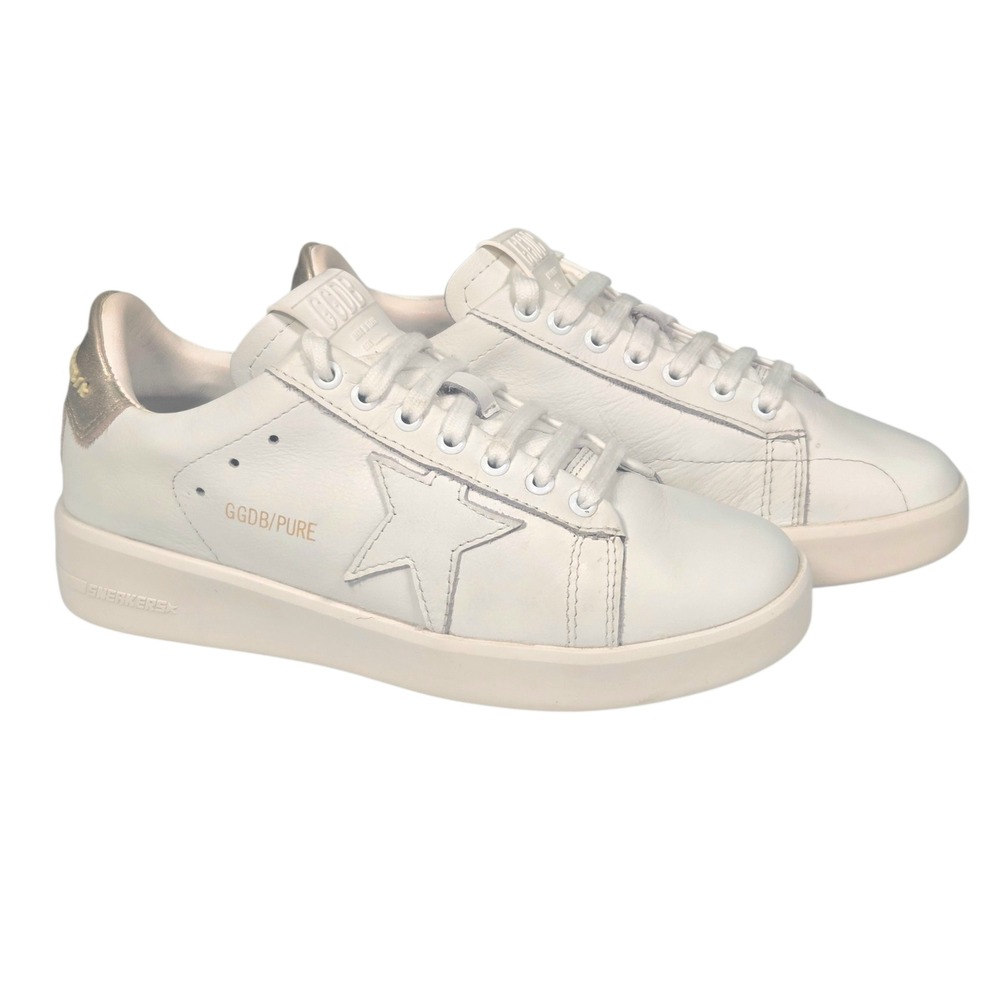 Golden Goose Purestar Sneakers Womens 8.5 US White Gold Leather Low Top 39 EU